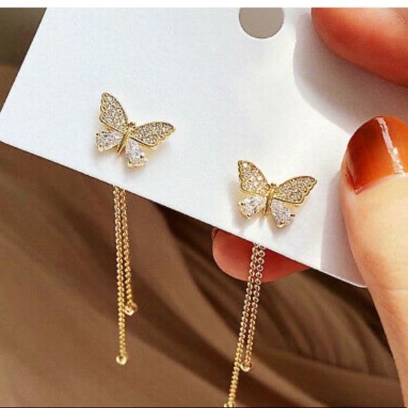 Jewelry - NEW 14k gold plated tassels butterflies earrings